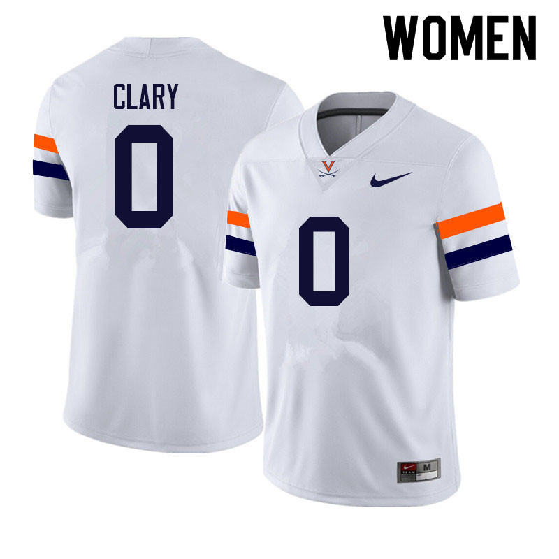 Women #0 Antonio Clary Virginia Cavaliers College Football Jerseys Sale-White - Click Image to Close